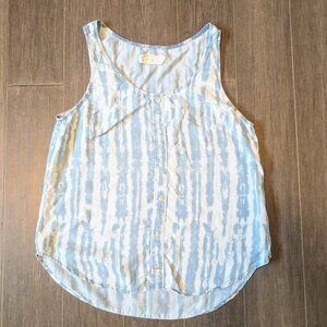 Chambrai Los Angeles, Easy Hi Lo Soft Tank/Sleeveless Blouse, Blue/White, Sz L